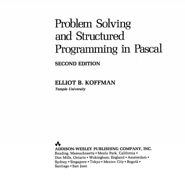 Problem Solving Structured Programming in Pascal Second Edition Elliot B koffman