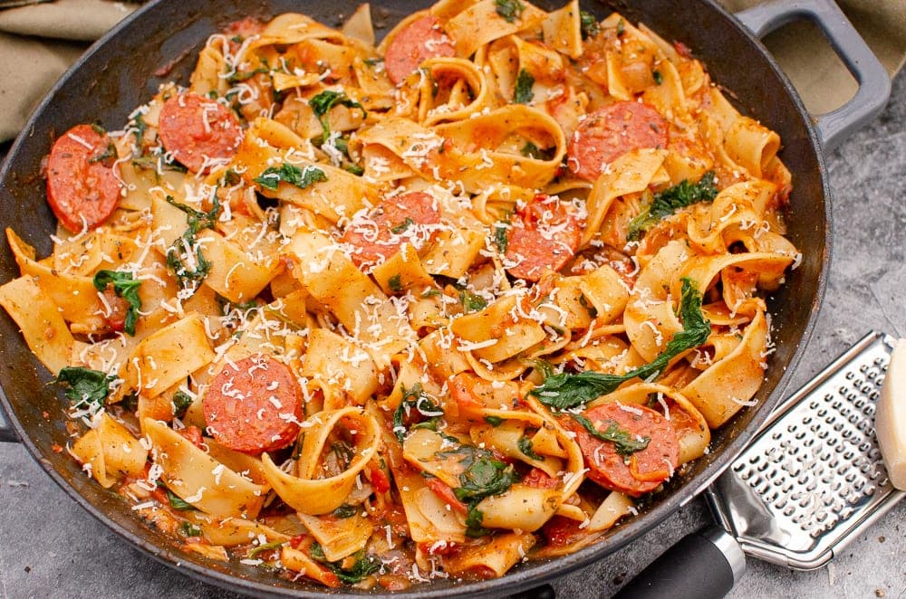 Pappardelle Pasta with Chorizo - Easy One Pot Meals by Flawless Food